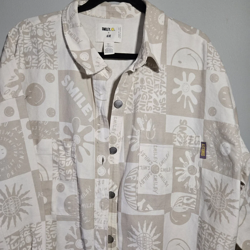 Smiley x H&M Smiley Printed Cottom Shirt Jacket ~‎ Size Large